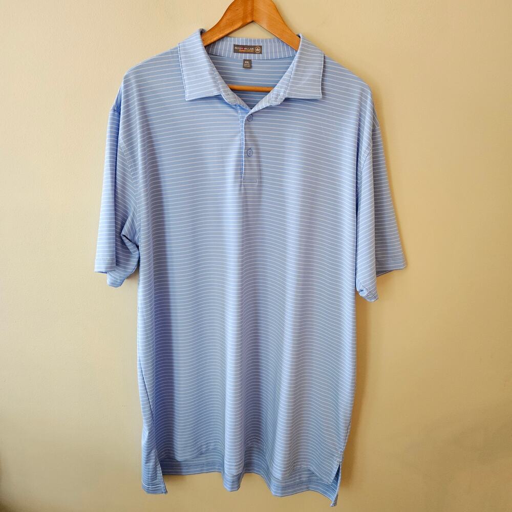Peter Millar Men's Summer Comfort Polo Shirt XXL Blue Striped Golf Short Sleeve